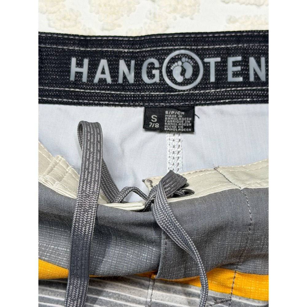 Hang Ten Striped Colorblock Board Shorts Blue Grey Yellow Size S 7/8 Swim Trunks - Picture 13 of 16